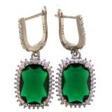 Radiant Cut 12.80 ct Emerald Dangle Earrings