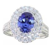 Oval 2.52 ct Tanzanite & Diamond Double Halo Ring