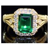 Emerald Cut 2.86 ct Emerald & VS Lab Diamond Ring