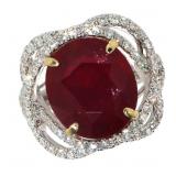 18k Gold 10.71 ct Oval Ruby & Diamond Ring