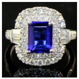 Emerald Cut 3.66 ct Sapphire & Lab Diamond Ring