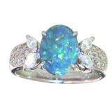 Platinum 1.61 Natural Black Opal & Diamond Ring