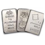 1 Gram - .999 Platinum Bullion Bar (Our Choice)