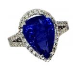 14k Gold 5.36 ct Pear Tanzanite & Diamond Ring