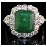 14kt Gold 10.74 ct GIA Emerald & Diamond Ring