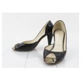 Chanel Coco Mark Open-Toe Enamel Pumps Size 36