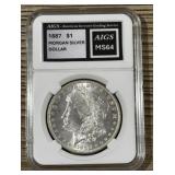 AIGS MS64 - 1887 Morgan Silver Dollar