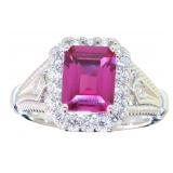 Quality 3.06 ct Pink Sapphire & Lab Diamond Ring