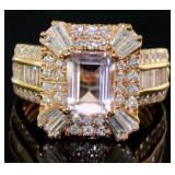 Emerald Cut 3.20 ct Morganite & Lab Diamond Ring