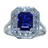 Emerald Cut 3.05 ct Sapphire & Lab Diamond Ring