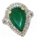 18k Gold 5.11 ct Natural Emerald & Diamond Ring