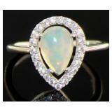 Pear Cut Natural White Opal Designer Ring