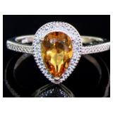 Pear Cut Natural 1.85 ct Citrine & Diamond Ring