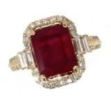 14k Gold 6.06 ct Radiant Ruby & Diamond Ring