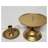 2 Pc Candle Holders one of which marked Brass