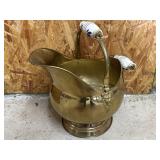 Brass Coal Scuttle Bucket w/ Porcelain Handles