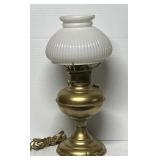 Metal lamp base with milk glass shade