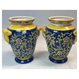 Pair Of Floral Potty Vases 9" As Pictured