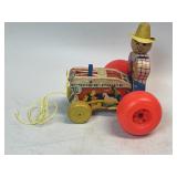 Vintage Fisher Price Pull Toy Wood Litho Farmer