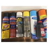 Tray Lot of Assorted Sprays, Cleaners, Flex Seal,