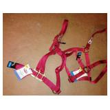 2 Avg horse halters, new w/tags- 2 red halters