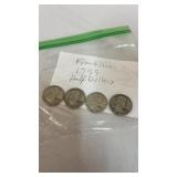 4 Franklin 1959 Silver Half Dollar Coins