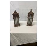 Pair of Metal & Glass Candle Holders