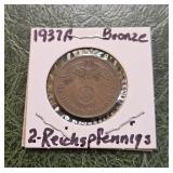 WWII 1937 A Two Reich pfennig