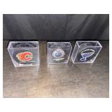 Assorted Signed Hockey Pucks Calgary Blues Oilers