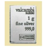 SUISSE Valcambi .999 Fine Silver 1 Gram Bar