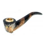 Hand Craved Cowhorn, w/ Inlay Dragon Design Pipe -