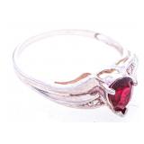 925 Sterling Silver Pear Cut ruby & Diamond Ring,