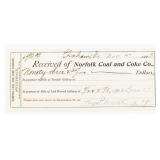 Cheque/Receipt of "NORFOLK COAL and COKE Co. Date