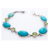 925 Sterling Silver Bracelet, Oval Turquoise Perid