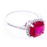 925 Sterling Silver Ring, Cushion Cut Ruby Red Swa