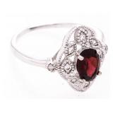 925 Sterling Silver Ring -Oval cut 1ct. Garnet