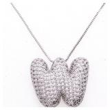 Silver Bauble Initial Necklace Pave Set "W"