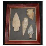 Frame of 4 Arrowheads found in Wisconsin by Joseph