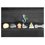 5 Paper Weights Glass and Stone and a Crystal Knif