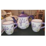 3 PC TEAPOT & CUPS, LAVENDER