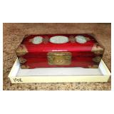 VTG/ANTQ? WOODEN & CARVED JADE JEWELRY BOX