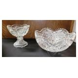 2 PC CUT GLASS CRYSTAL CANDY DISH & BOWL