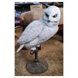 SNOW OWL ON CAST IRON PERCH