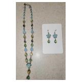 2 PC SILVERTONE NECKLACE/EARRINGS SET BLUE FLOWER