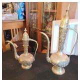 2 PC CARVED BRASS TEA/COFFEE POTS