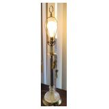 RIBBED GLASS LAMP #10 GOLD TONE BASE,GOLD TASSELS