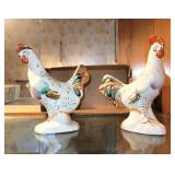 2 PC PORCELAIN ENGLISH ROOSTER FIGURINES