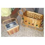 2 PC WICKER SLEIGH & LIDDED BASKET