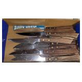 ASSTD STEAK KNIVES, WOOD HANDLE, CARLYLE,