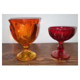 2 PC FOOTED FOSTORIA GLASS COMPOTES, RED/ORANGE